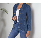 Women's Cinched-waist Ruffled Denim Jacket