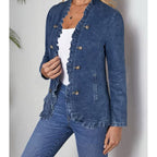 Women's Cinched-waist Ruffled Denim Jacket