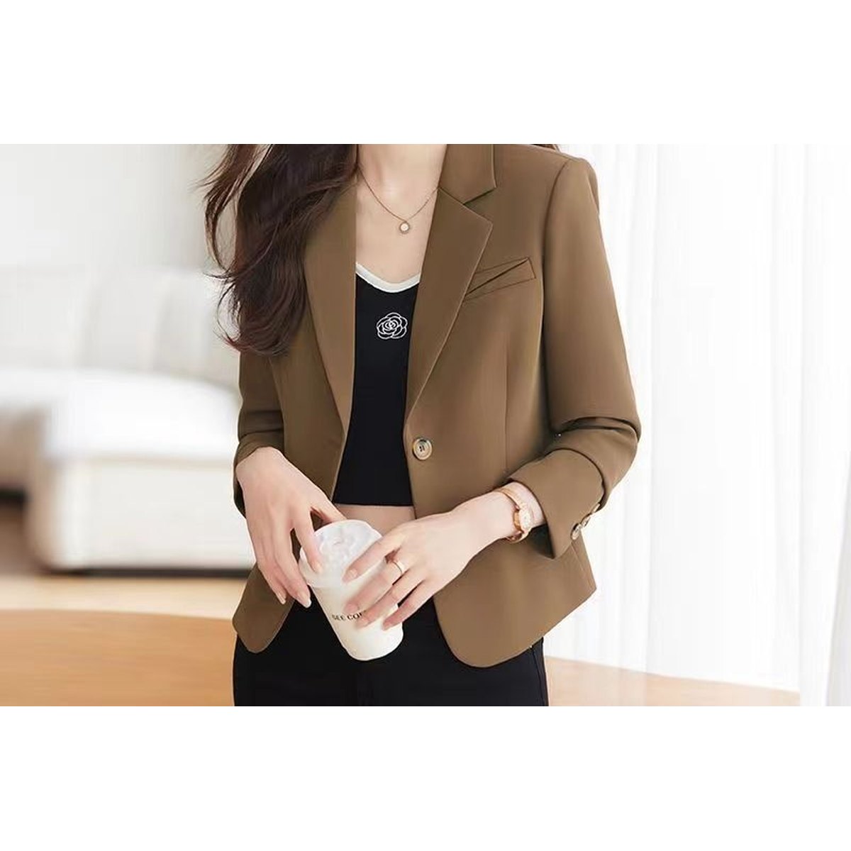 Women's Coffee Colored Short Blazer