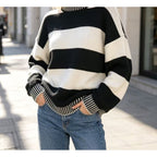 Women's Color-block Striped Pullover Knit Top