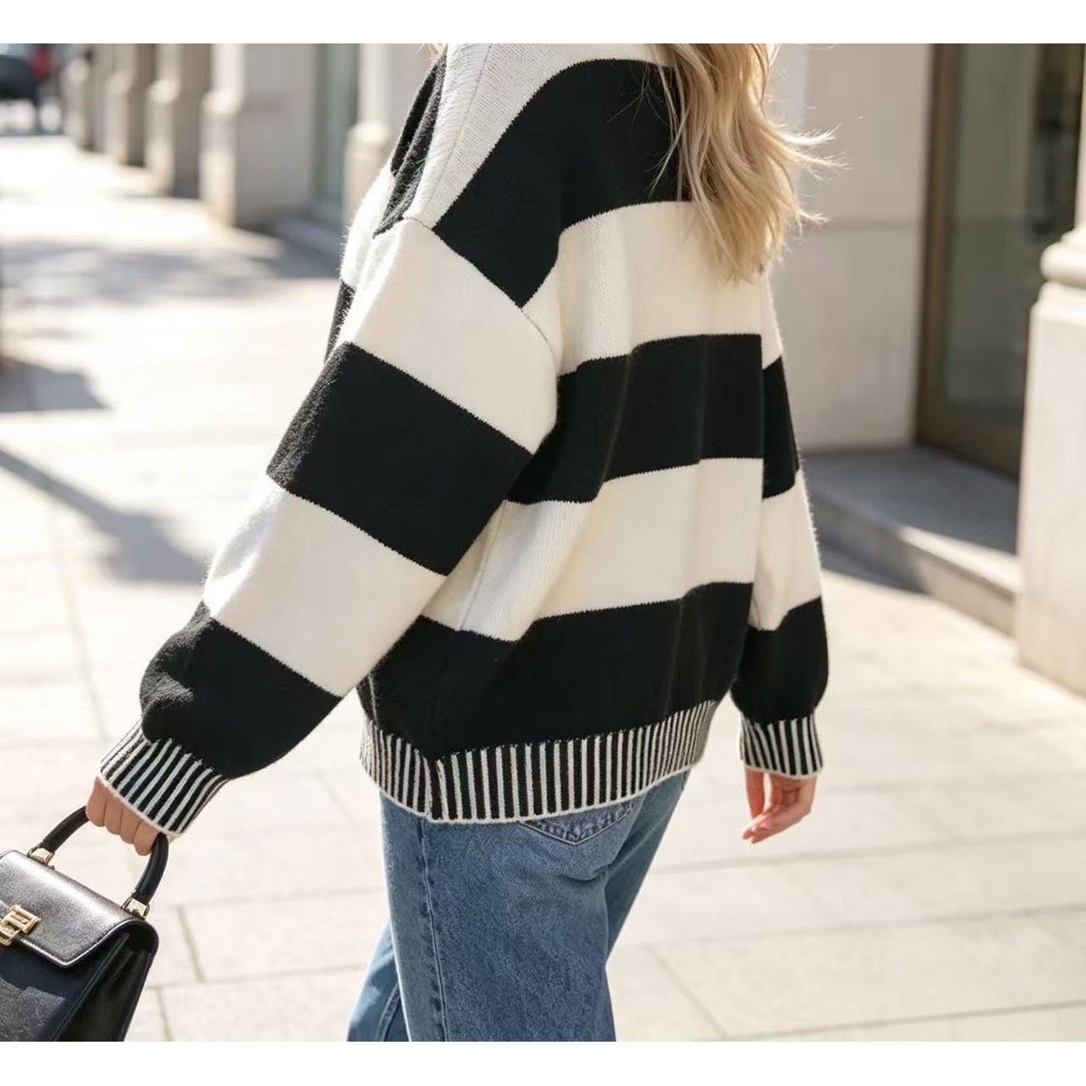 Women's Color-block Striped Pullover Knit Top