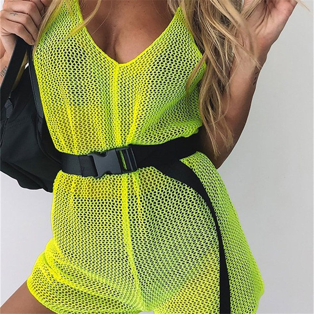 Women's Fluorescent Green Mesh Jumpsuit
