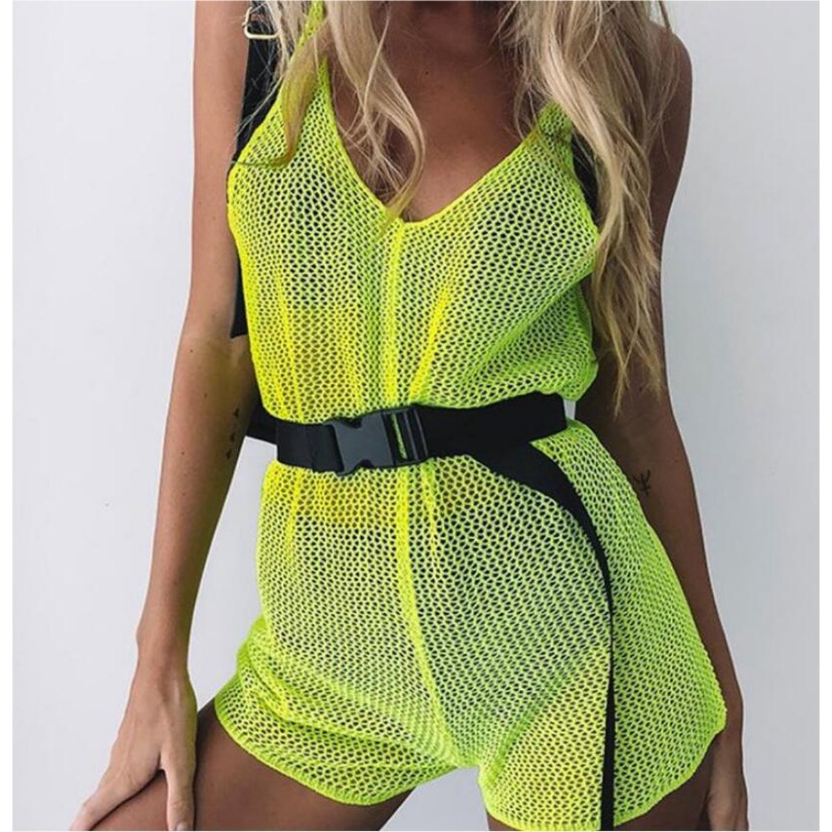 Women's Fluorescent Green Mesh Jumpsuit