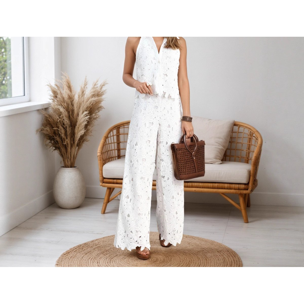 Women's Hollow Lace Pants Two-piece Set