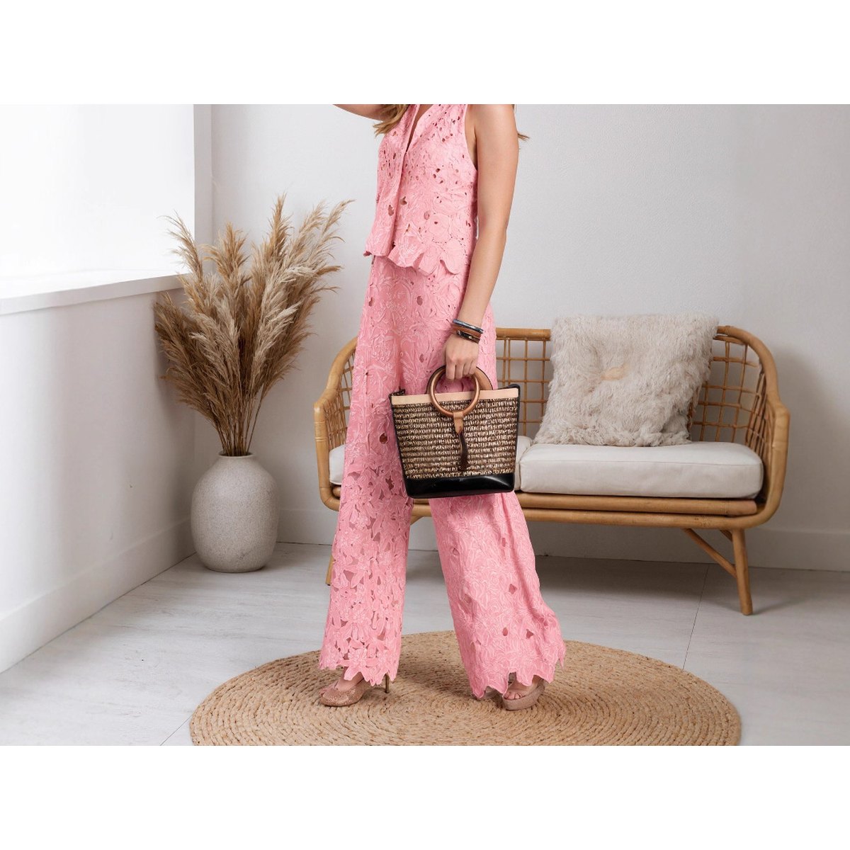 Women's Hollow Lace Pants Two-piece Set