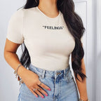 Women's Letter Embroidery High Waist Jumpsuit