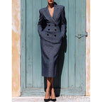 Women's Notched Lapel Double Breasted Plaid Midi Dress