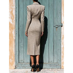 Women's Notched Lapel Double Breasted Plaid Midi Dress