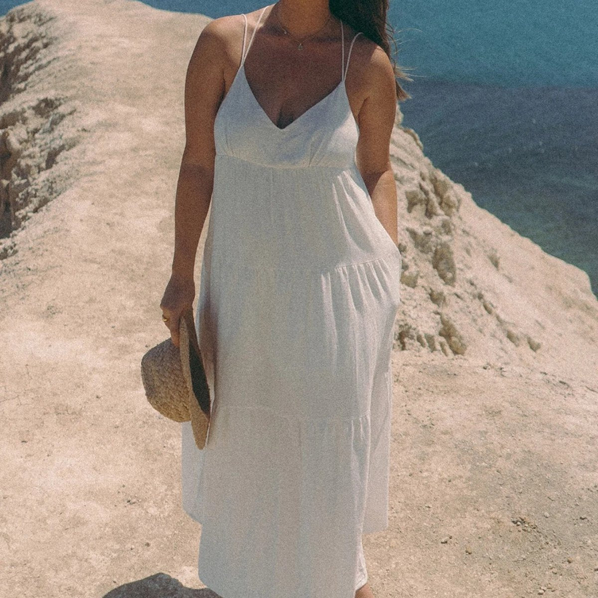 Women's Polyester Carbell Maxi Dress White