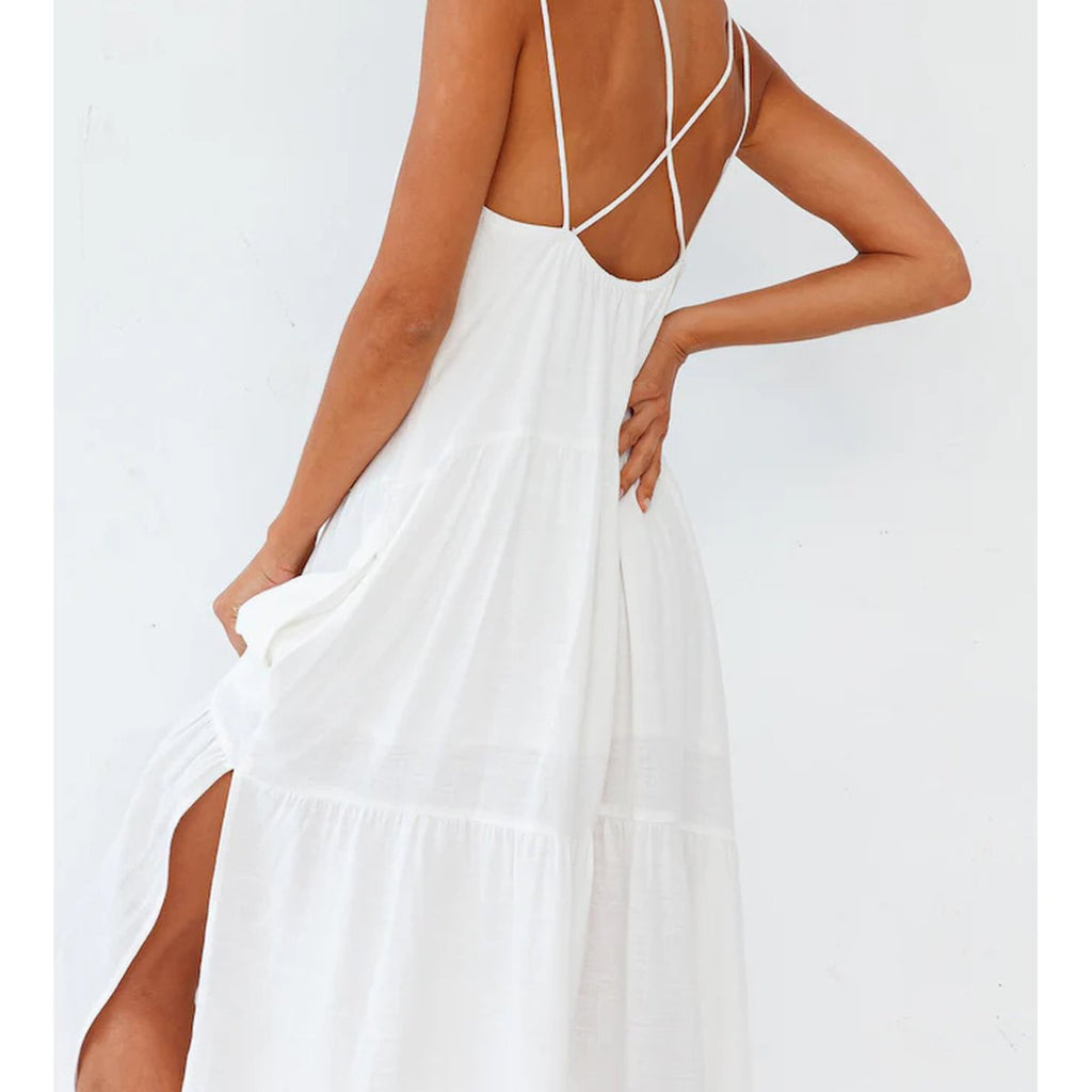 Women's Polyester Carbell Maxi Dress White