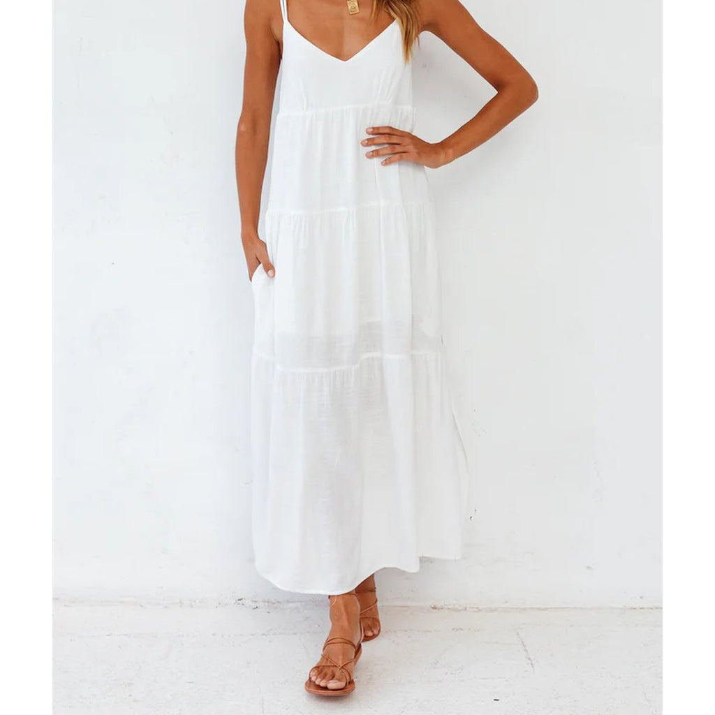 Women's Polyester Carbell Maxi Dress White