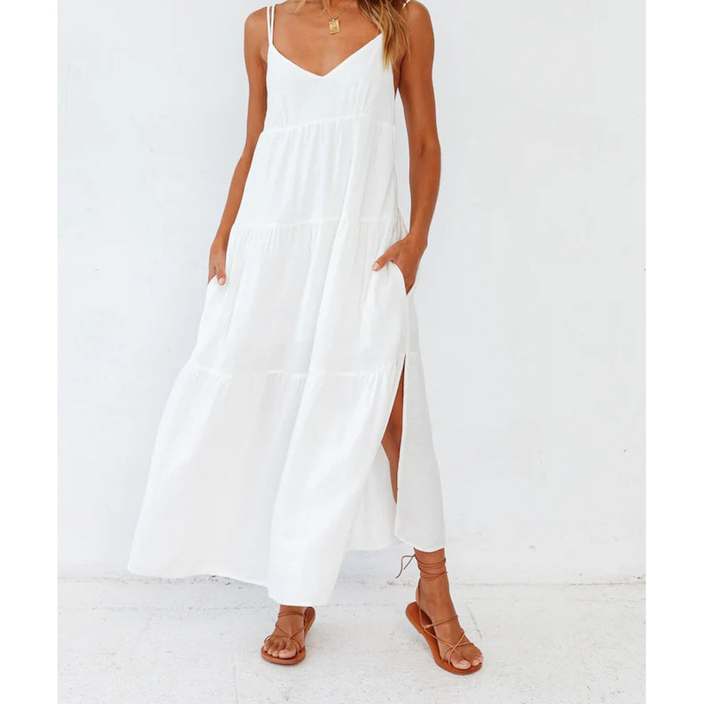 Women's Polyester Carbell Maxi Dress White
