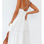 Women's Polyester Carbell Maxi Dress White
