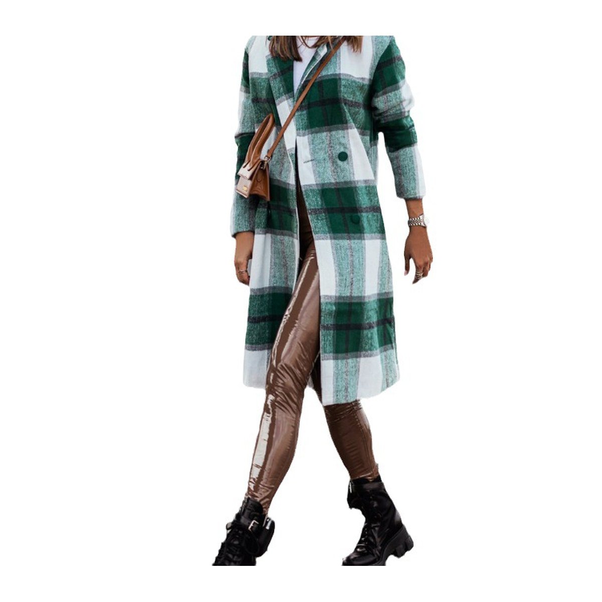 Women's Printed Mid-length Plaid Wool Coat
