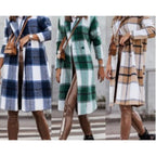 Women's Printed Mid-length Plaid Wool Coat