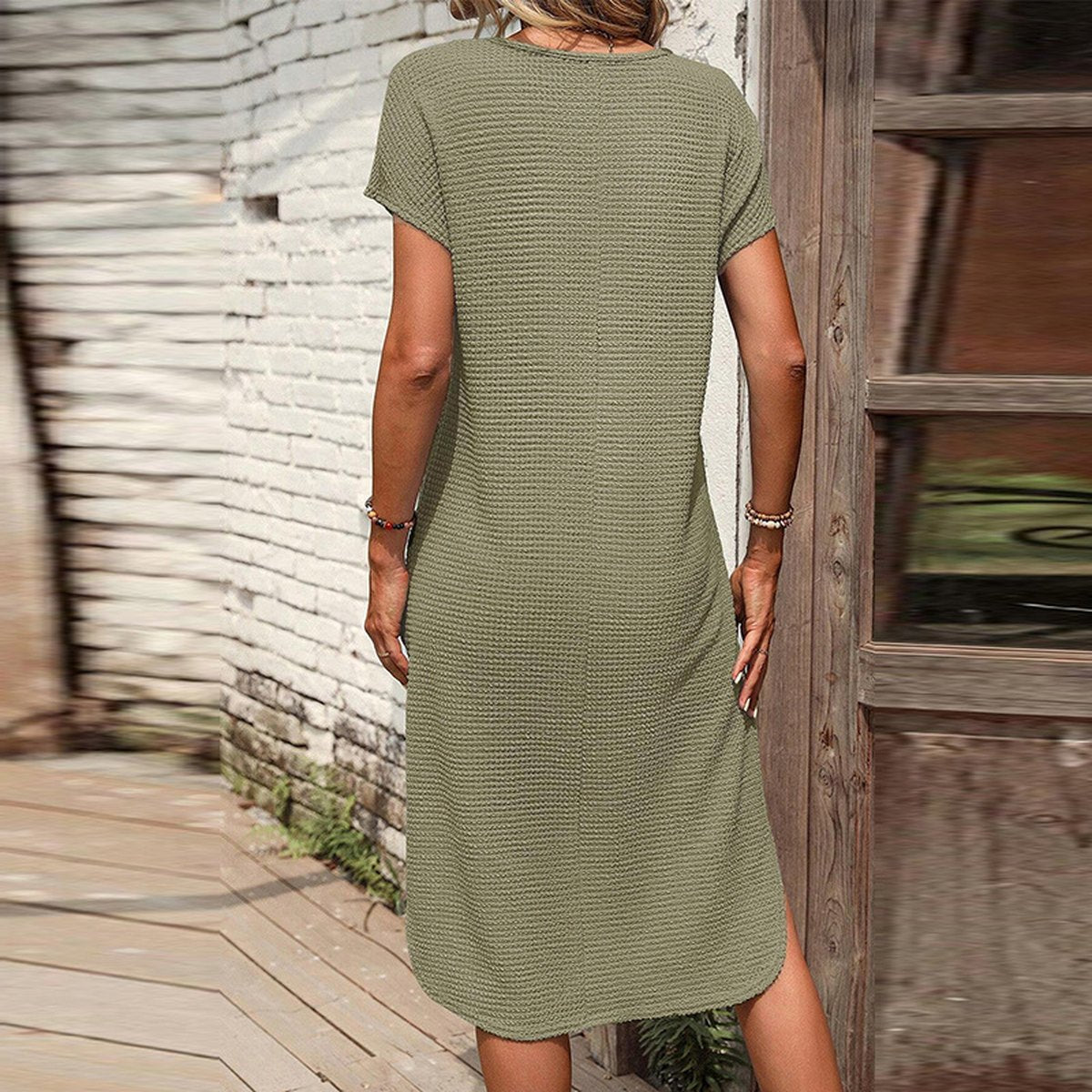 Women's Pure Color Split Midi Dress
