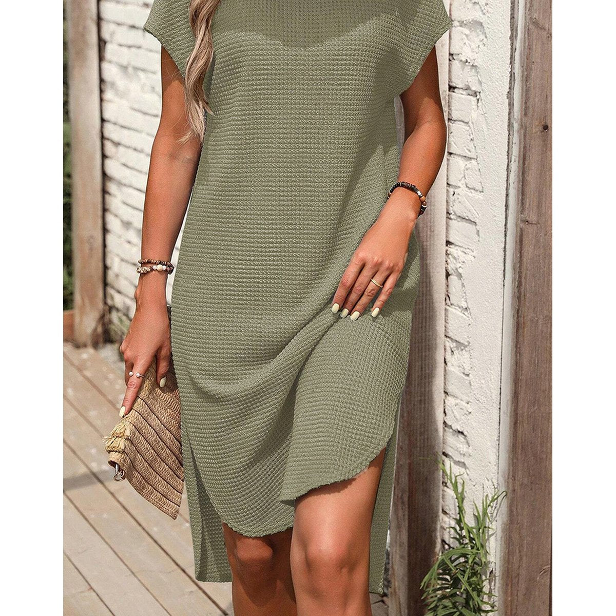 Women's Pure Color Split Midi Dress