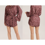 Women's Retro- Satin Long-sleeve Shorts Set Geometric-print Pajamas