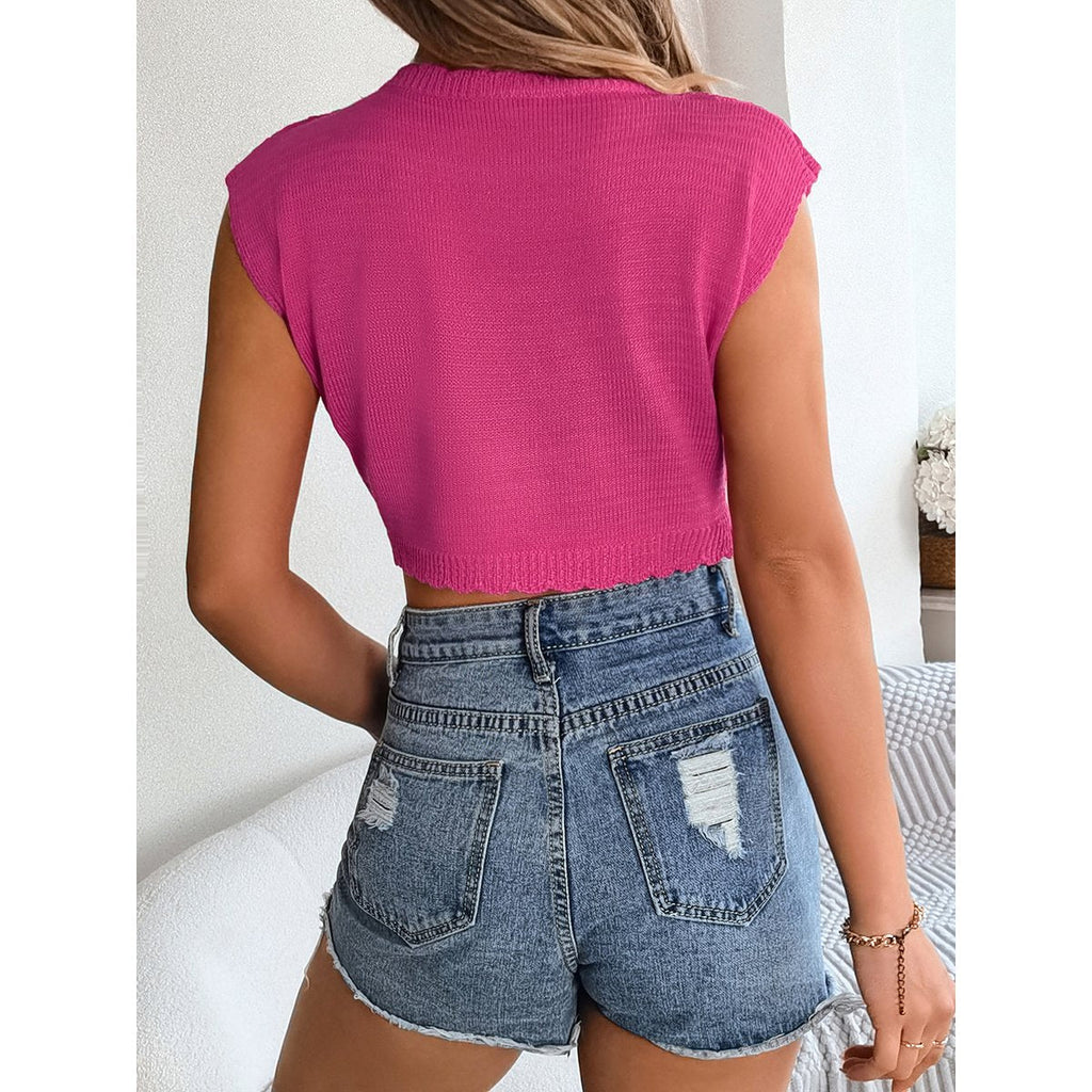 Women's S Hollow Out Cropped Knit Vacation Top