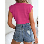 Women's S Hollow Out Cropped Knit Vacation Top
