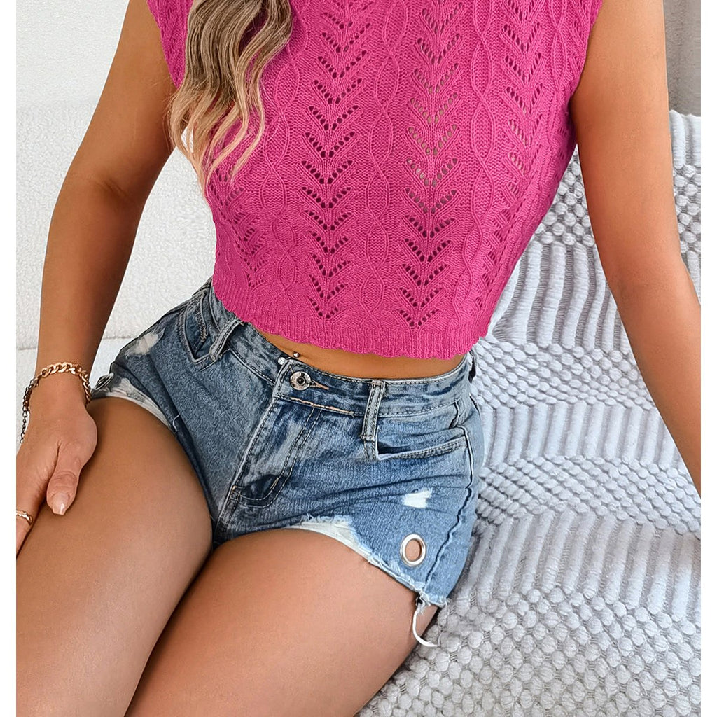 Women's S Hollow Out Cropped Knit Vacation Top