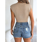 Women's S Hollow Out Cropped Knit Vacation Top