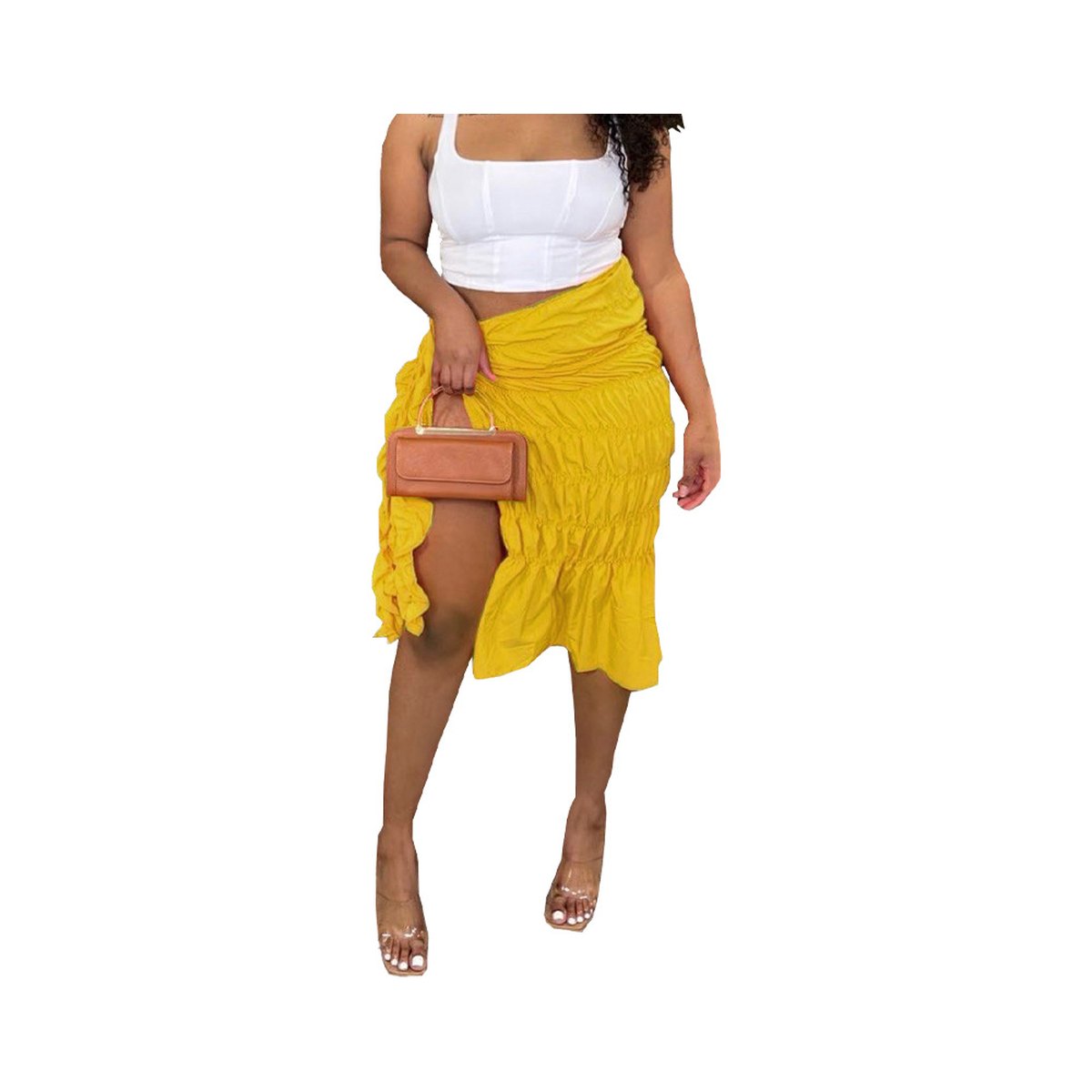 Women's Solid Pleated Split Skirt