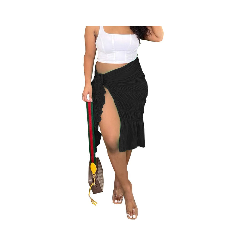 Women's Solid Pleated Split Skirt