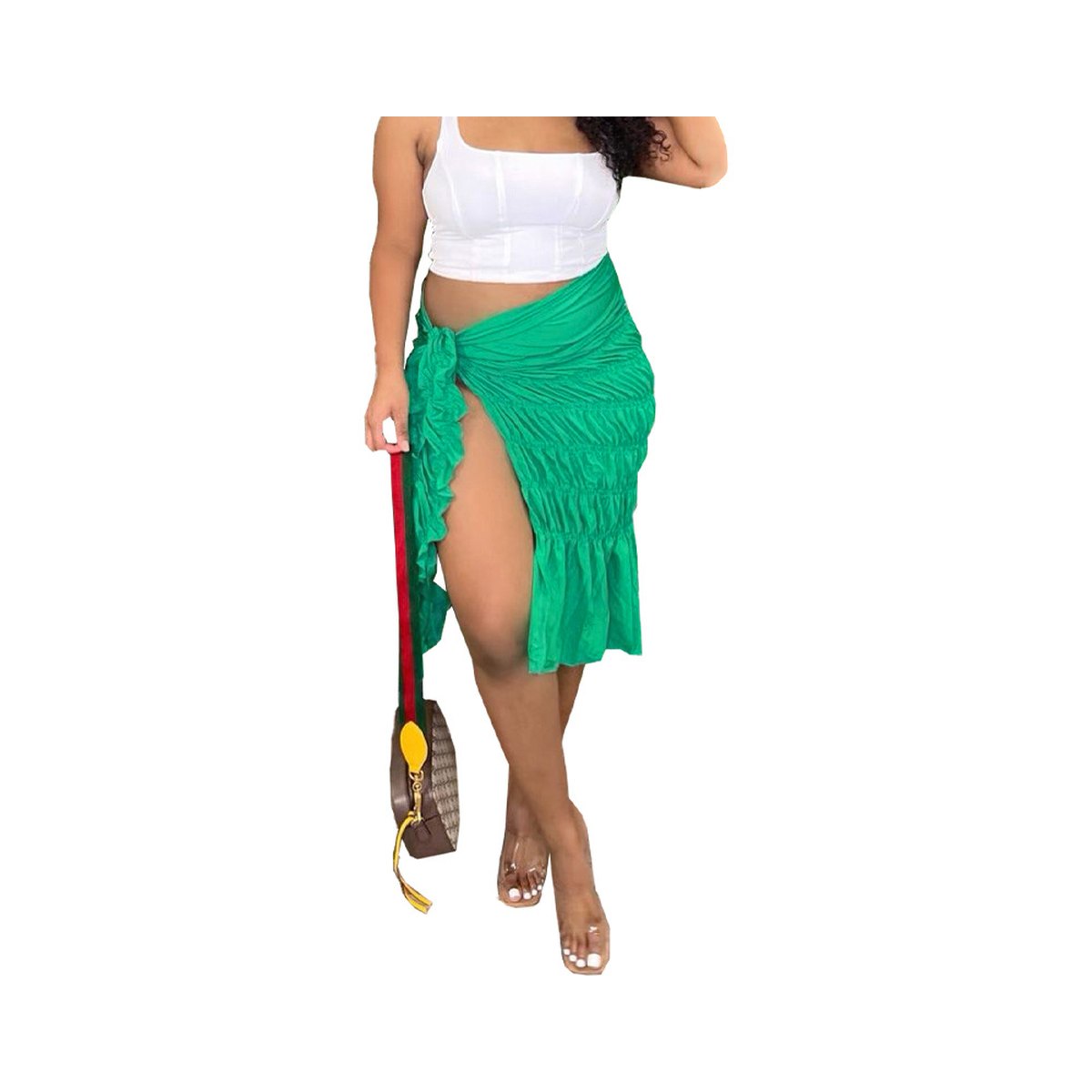Women's Solid Pleated Split Skirt