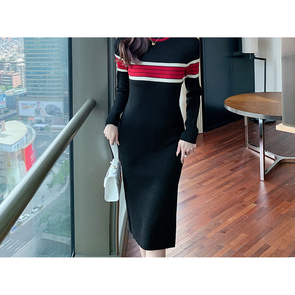 Women's Stylish Elegant Striped Knit Dress