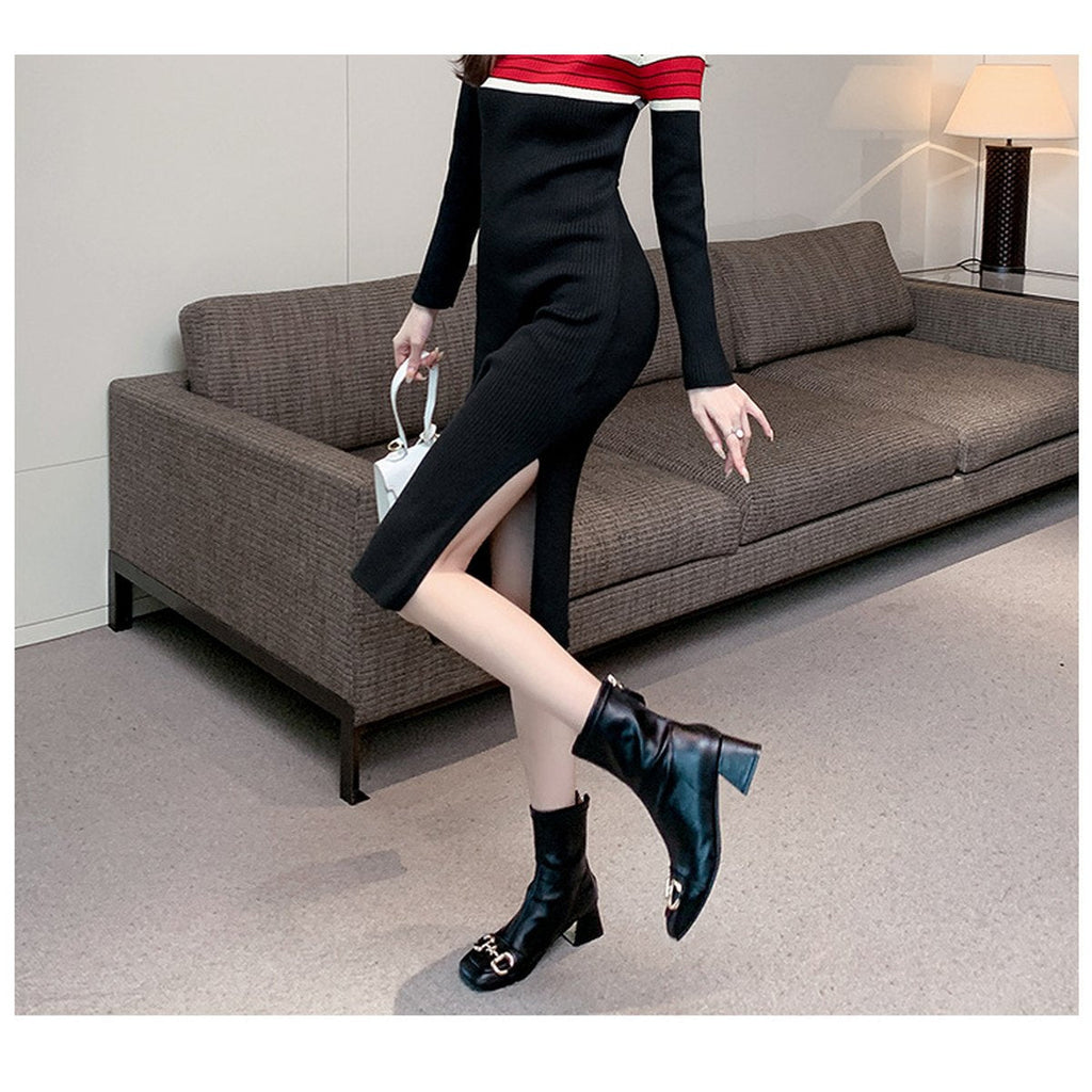 Women's Stylish Elegant Striped Knit Dress