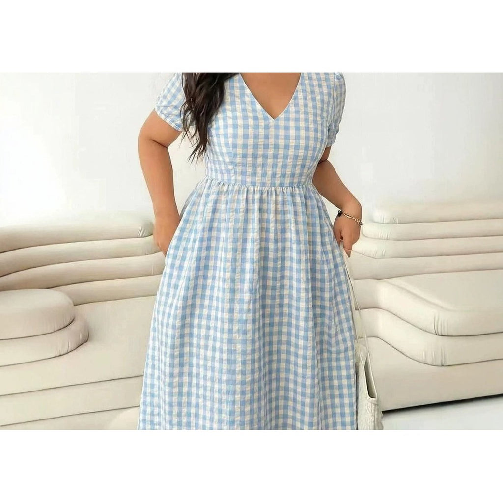 Women's V-neck Fitted-waist Midi-length Dress