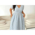 Women's V-neck Fitted-waist Midi-length Dress