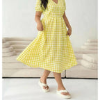 Women's V-neck Fitted-waist Midi-length Dress