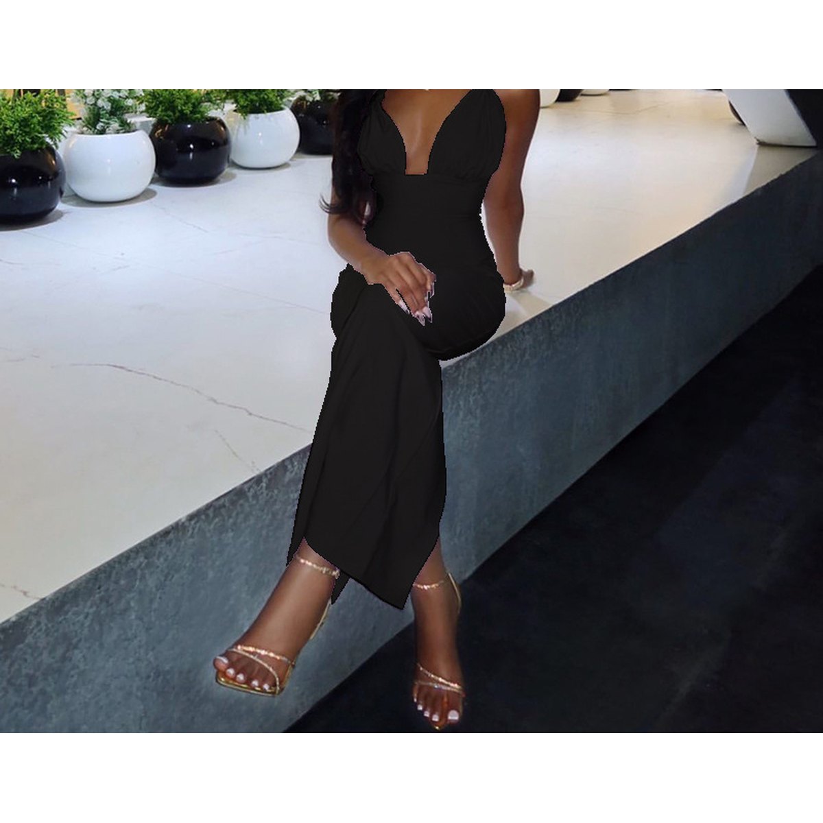 Women's Waist-cinching Halter Neck Maxi Dress