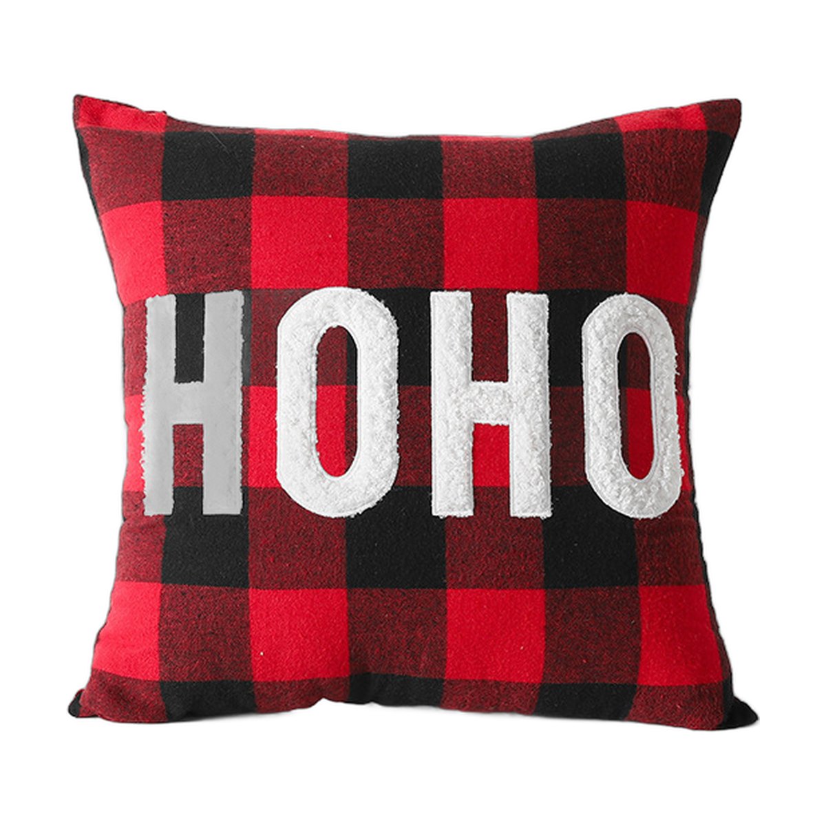 Red and Black Plaid Embroidered Christmas Cushion Cover