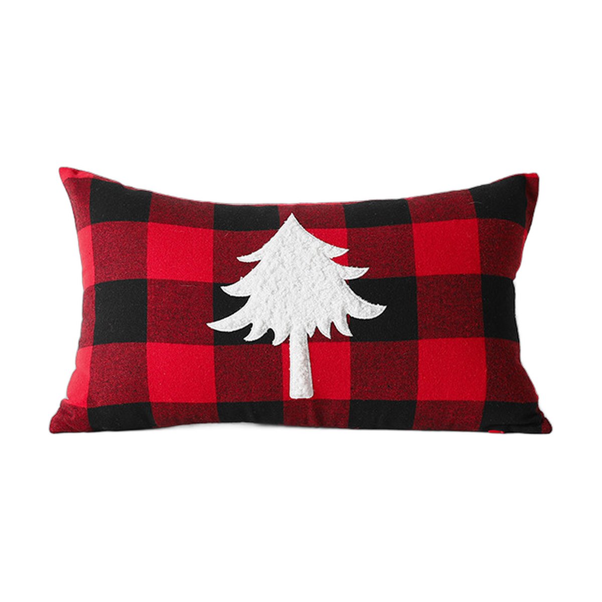 Red and Black Plaid Embroidered Christmas Cushion Cover