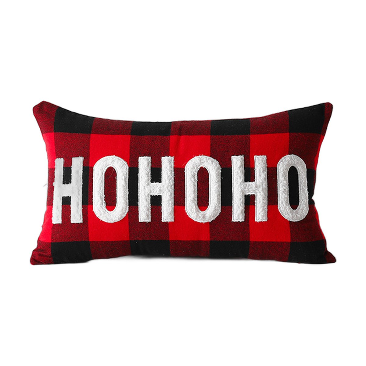 Red and Black Plaid Embroidered Christmas Cushion Cover