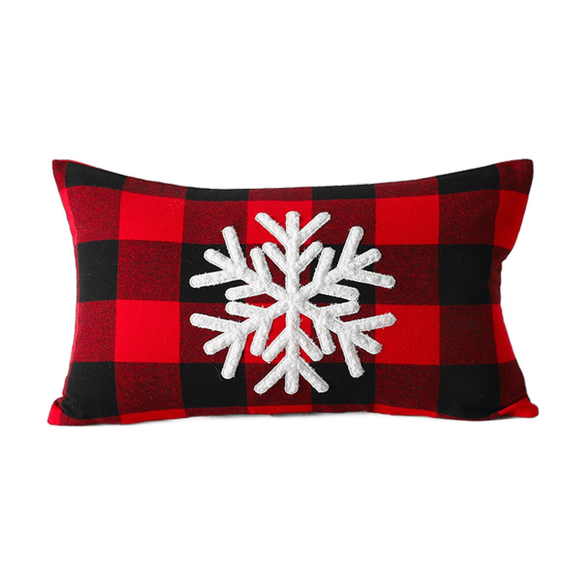 Red and Black Plaid Embroidered Christmas Cushion Cover