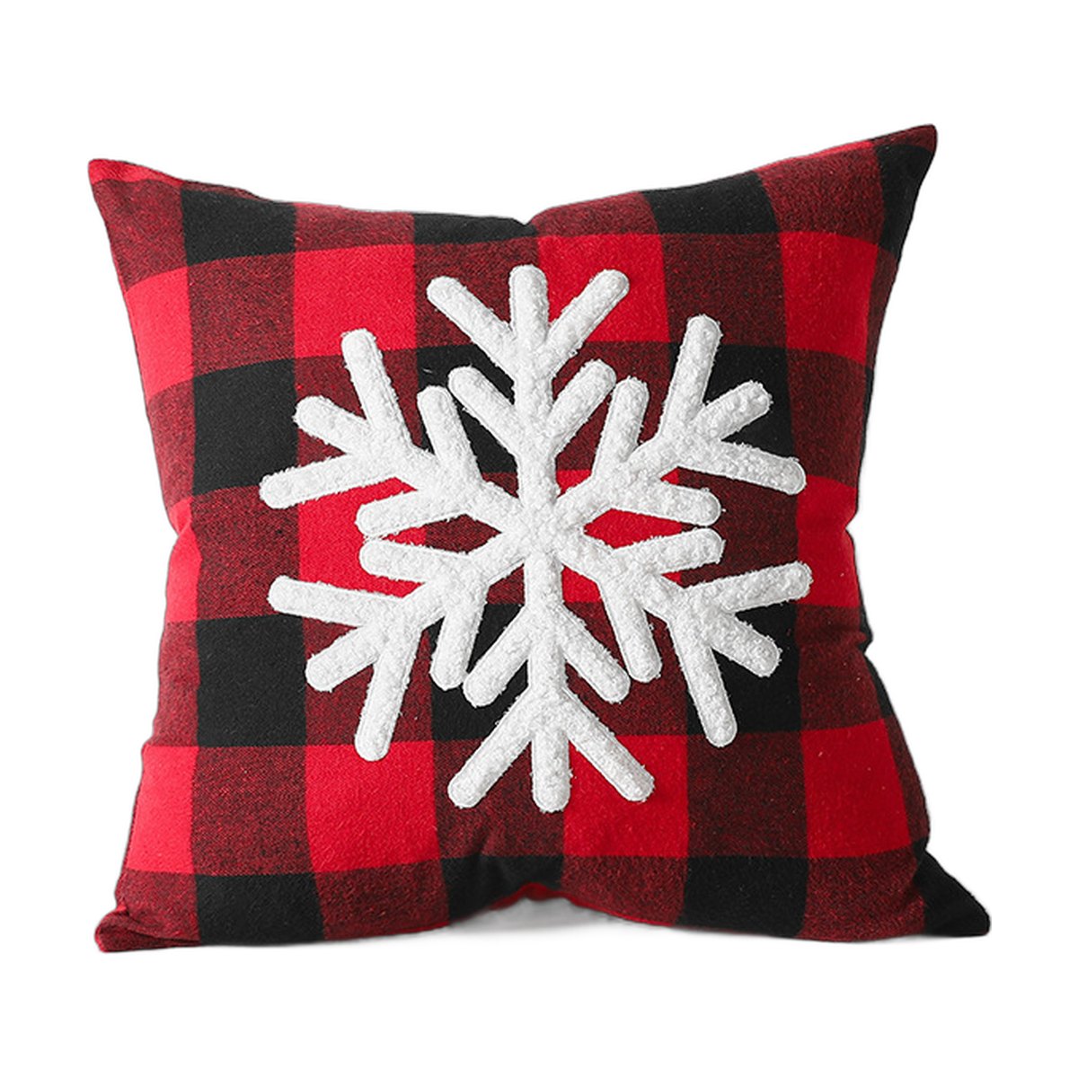 Red and Black Plaid Embroidered Christmas Cushion Cover