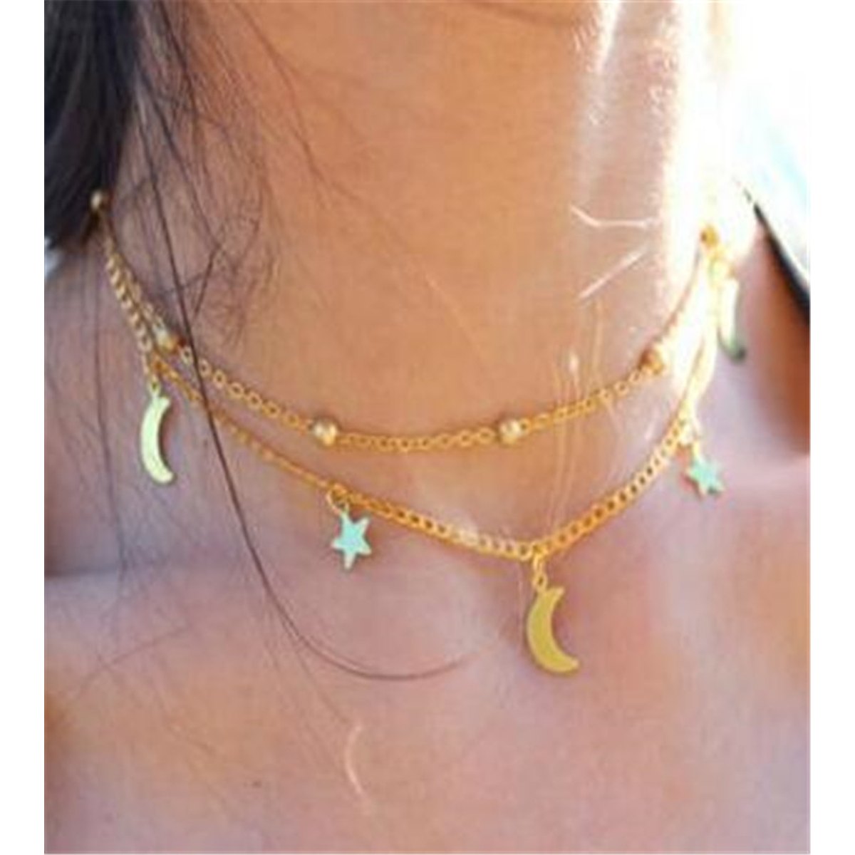 Retro Layered Necklace Moon Star Sequined