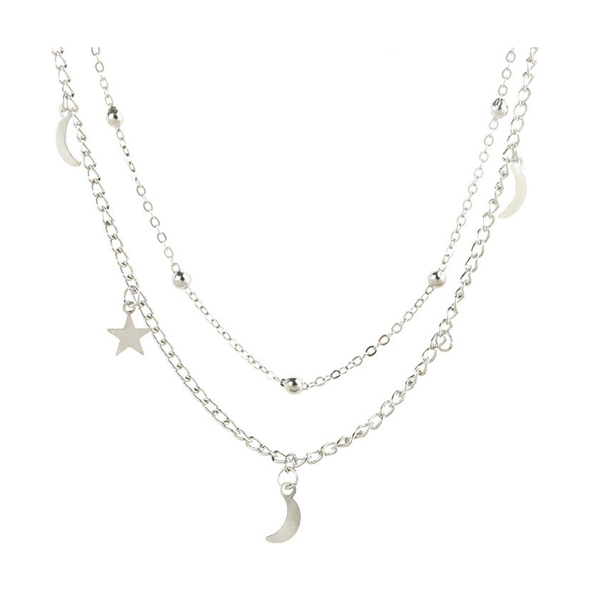 Retro Layered Necklace Moon Star Sequined