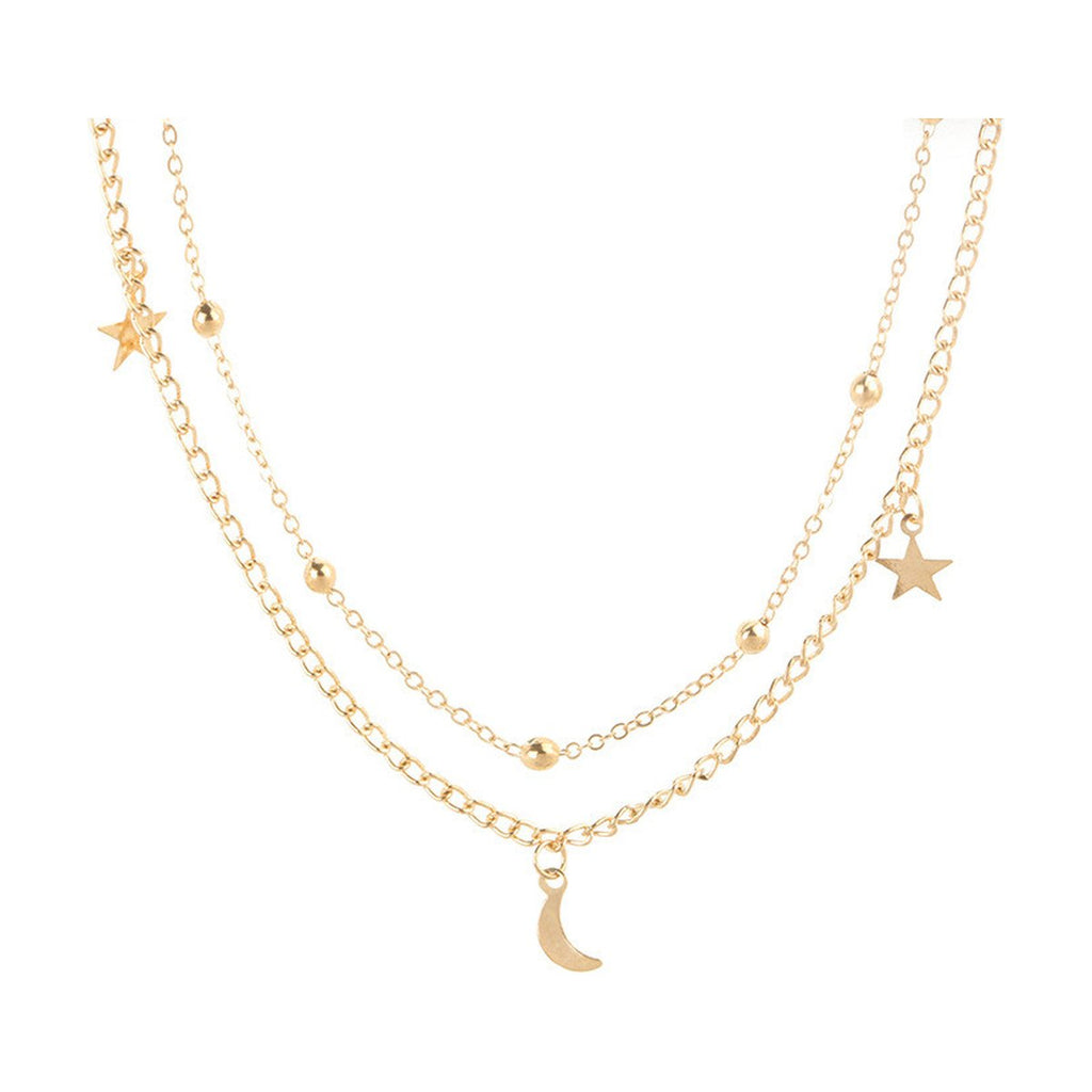Retro Layered Necklace Moon Star Sequined