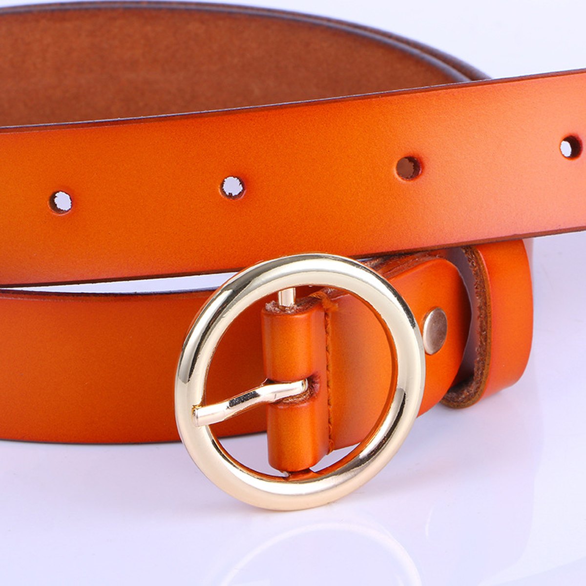 Retro Pure Leather Belt Round Buckle Fine