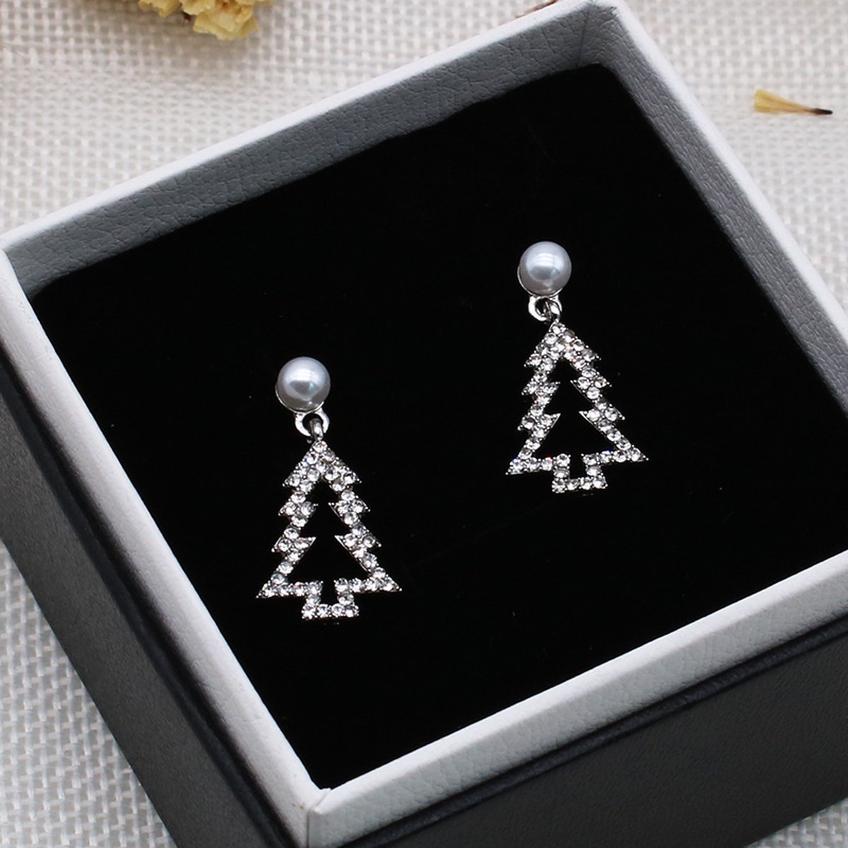 Rhinestone Christmas Tree Earrings