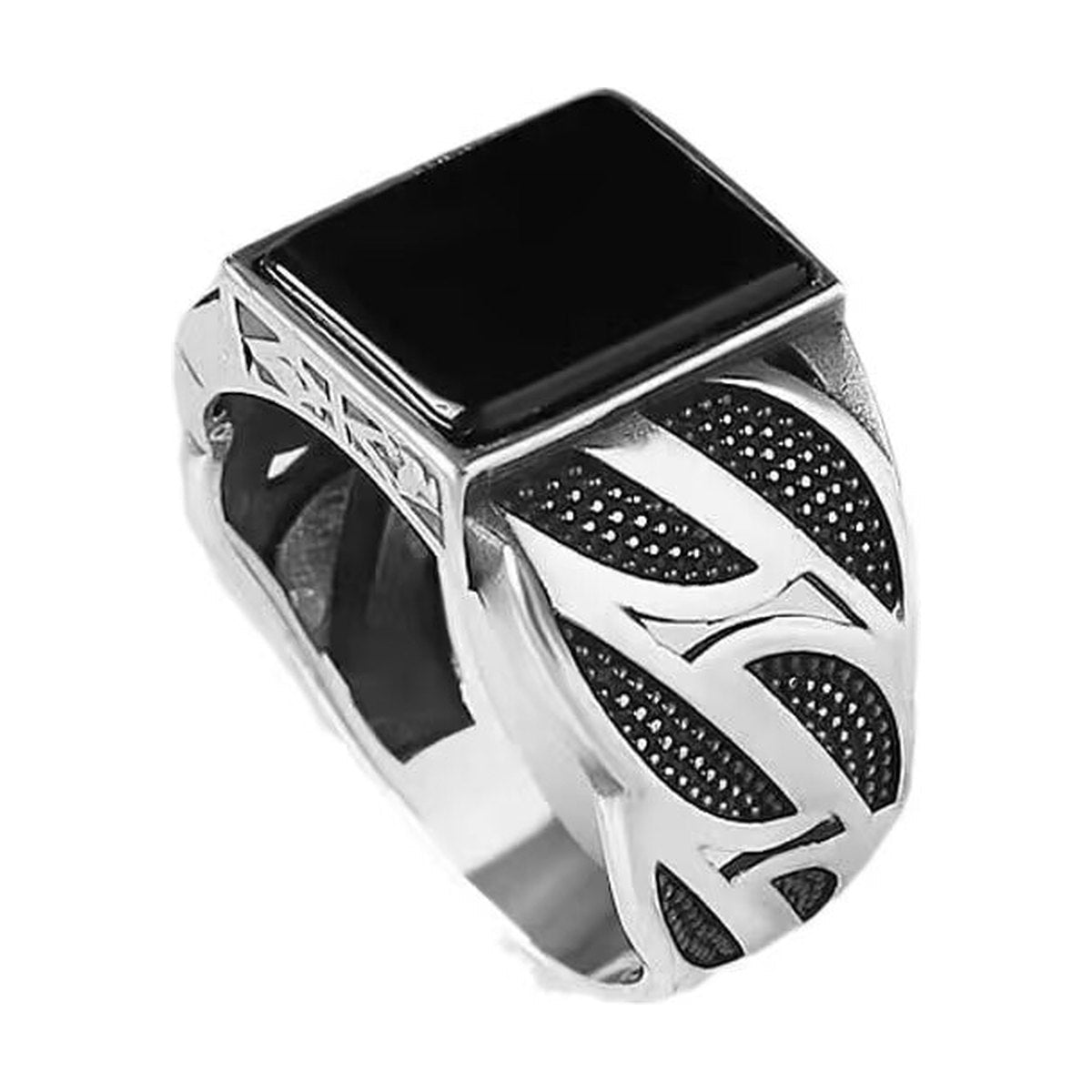 Ring Square Zircon Black Striped Band Finger