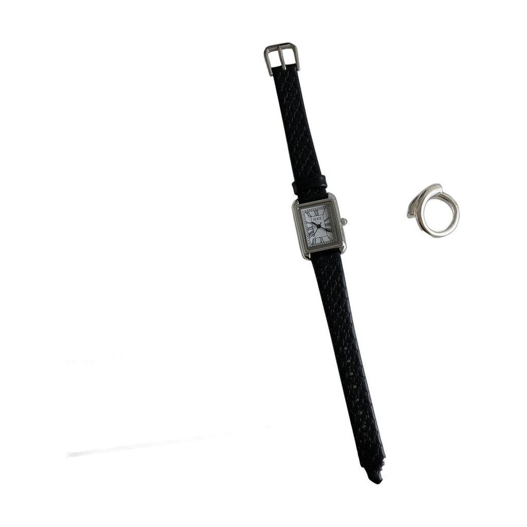 Roman Rectangular Leather Watch