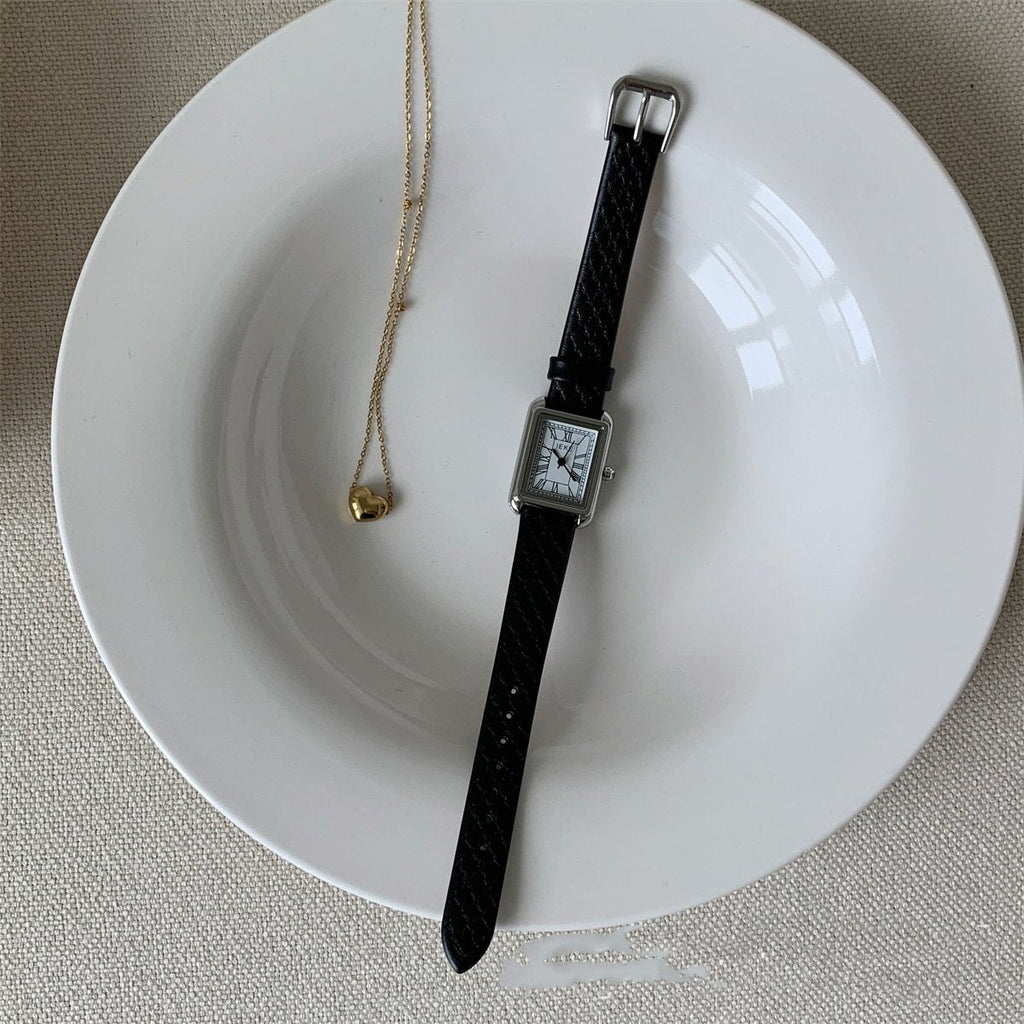 Roman Rectangular Leather Watch