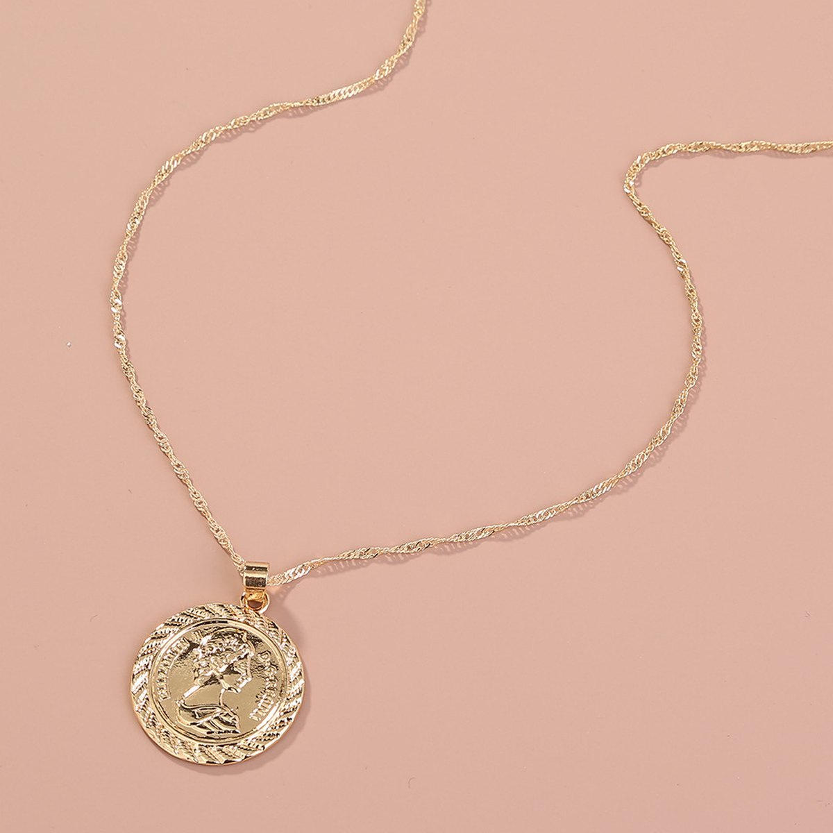 Round Coin Pendant Necklace Portrait Exquisite