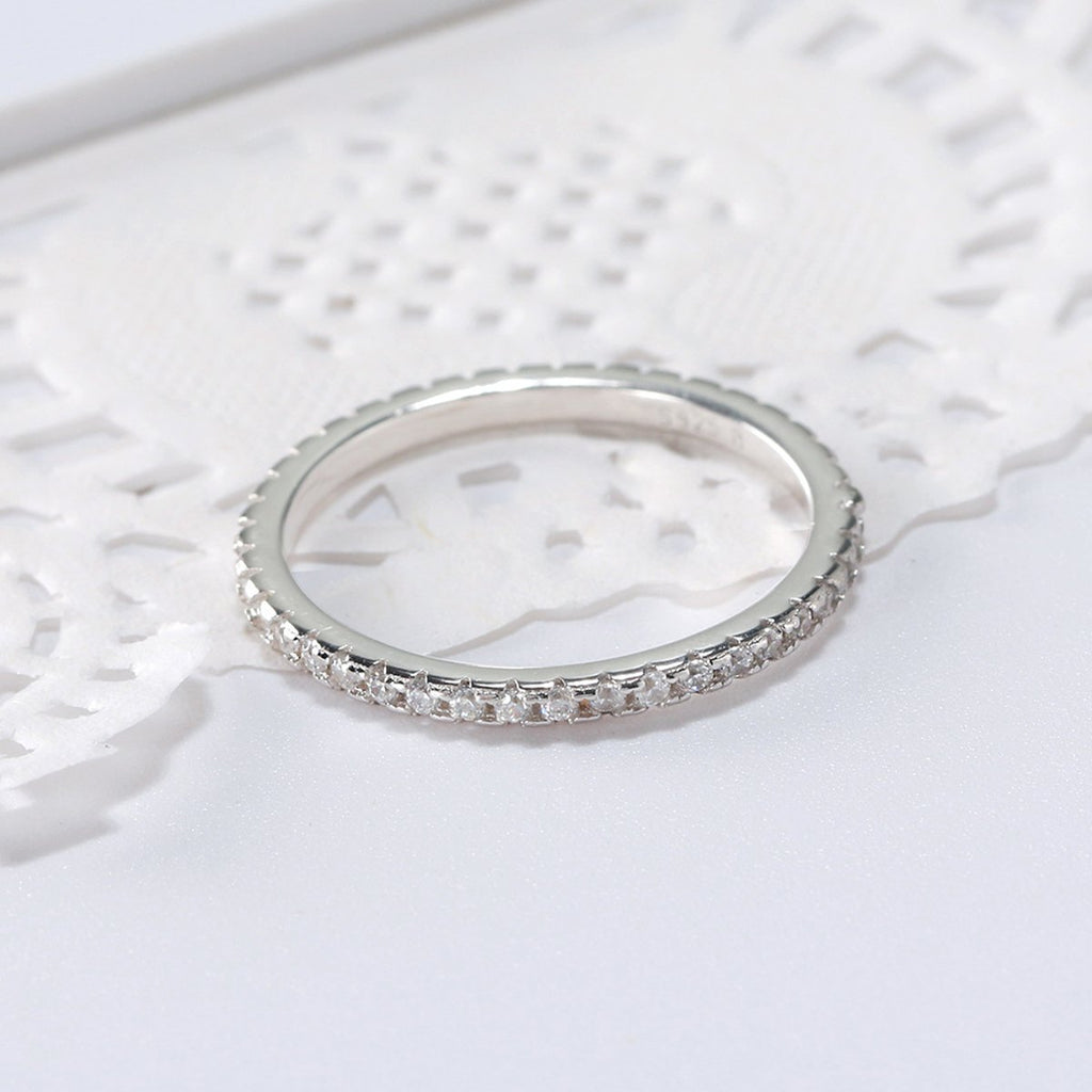 S925 Sterling Silver Platinum Zircon Diamond Ring